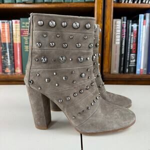 Badgley Mischka Gray Suede Studded Ankle Boot 10 Designer Luxury MSRP $325